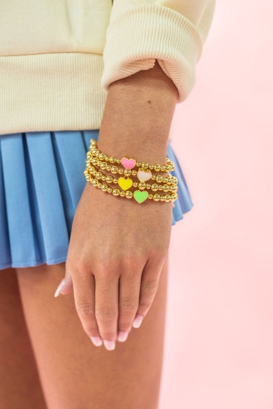 Golden Heart - Gold Beaded Enamel Bracelet - 6 Colors