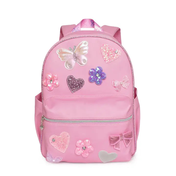 Butterfly, Heart, Daisy, & Bow Patched Large Backpack