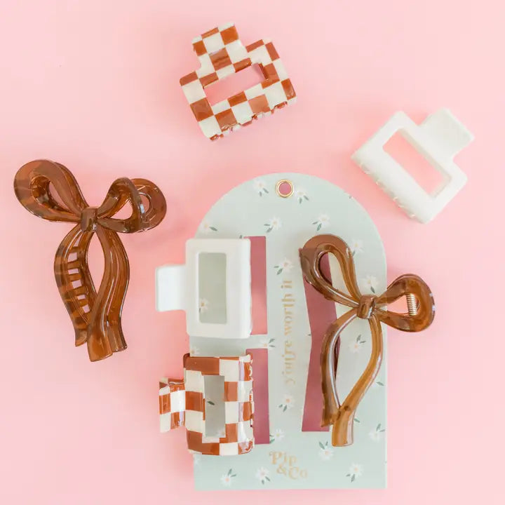Everyday Chic - Claw Clip Set of 3 – Checker, Cream & Bow