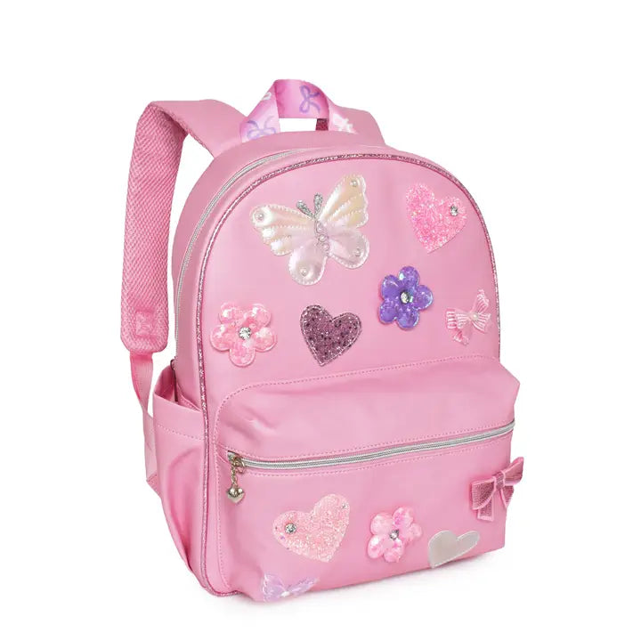Butterfly, Heart, Daisy, & Bow Patched Large Backpack