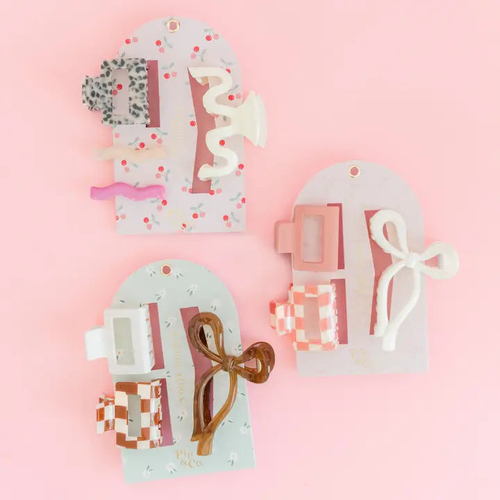 Everyday Chic - Claw Clip Set of 3 – Checker, Cream & Bow