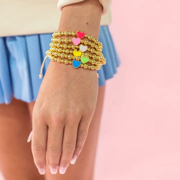 Golden Heart - Gold Beaded Enamel Bracelet - 6 Colors