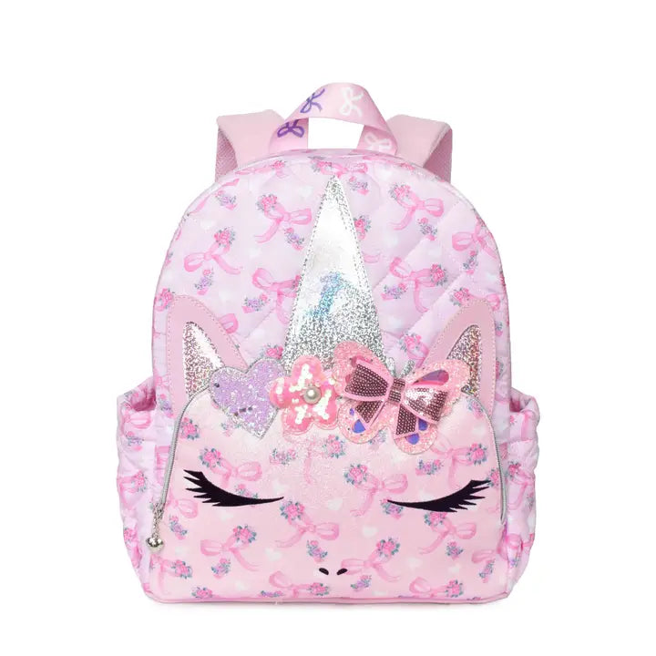 Miss Gwen Unicorn Glitter Floral Print Quilted Large Backpack