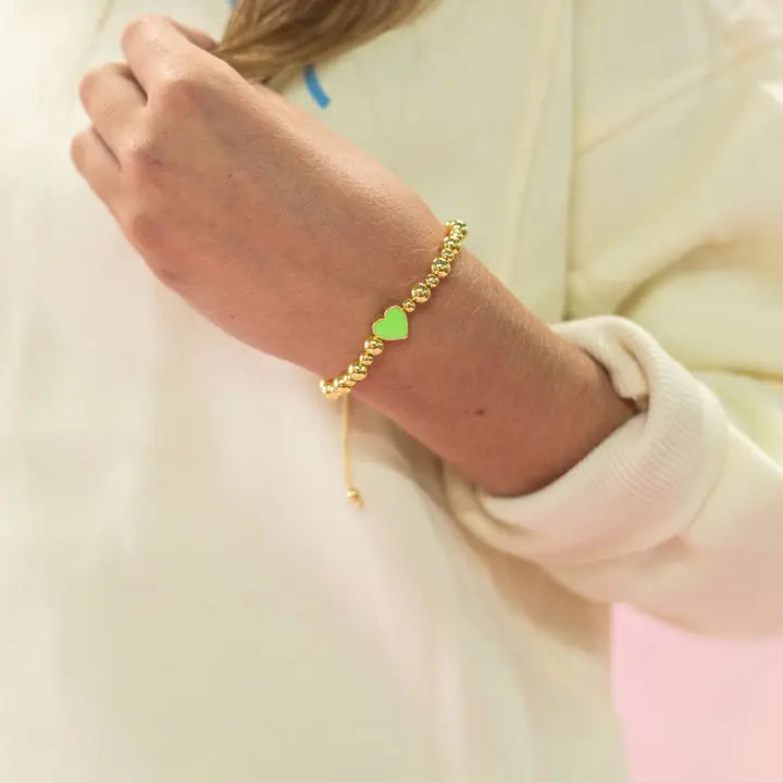 Golden Heart - Gold Beaded Enamel Bracelet - 6 Colors