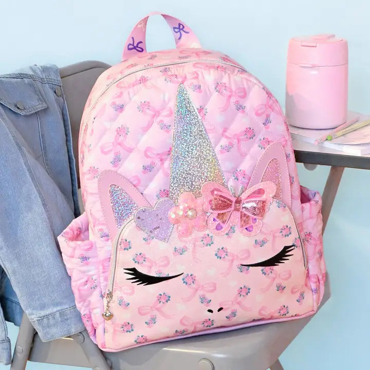 Miss Gwen Unicorn Glitter Floral Print Quilted Large Backpack