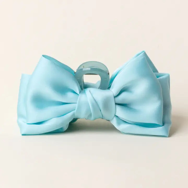 Satin Bow Claw Clip-Aqua