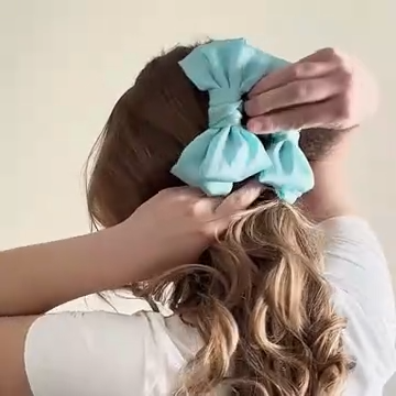Satin Bow Claw Clip-Aqua