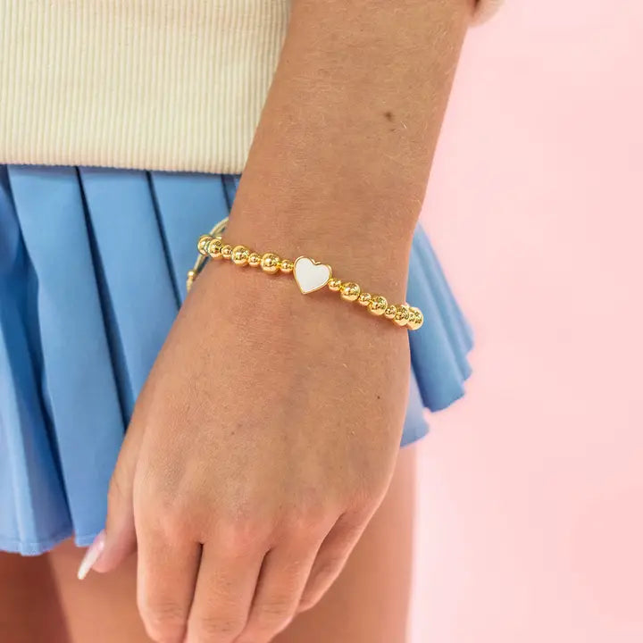 Golden Heart - Gold Beaded Enamel Bracelet - 6 Colors