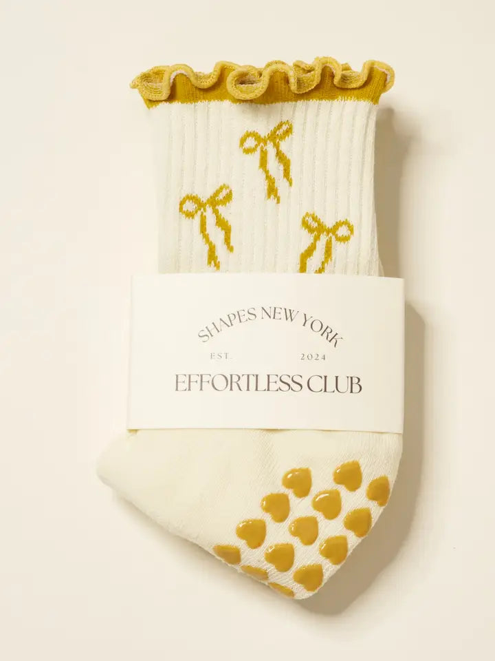 🎀 Bow Ruffle Grip Sock [Gold], Pilates Socks