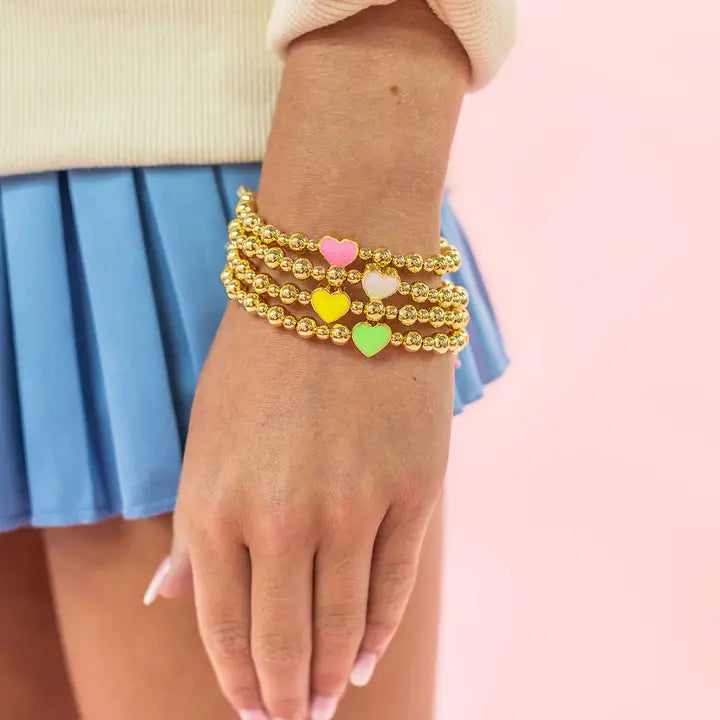 Golden Heart - Gold Beaded Enamel Bracelet - 6 Colors