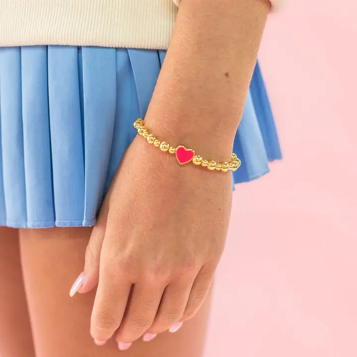 Golden Heart - Gold Beaded Enamel Bracelet - 6 Colors
