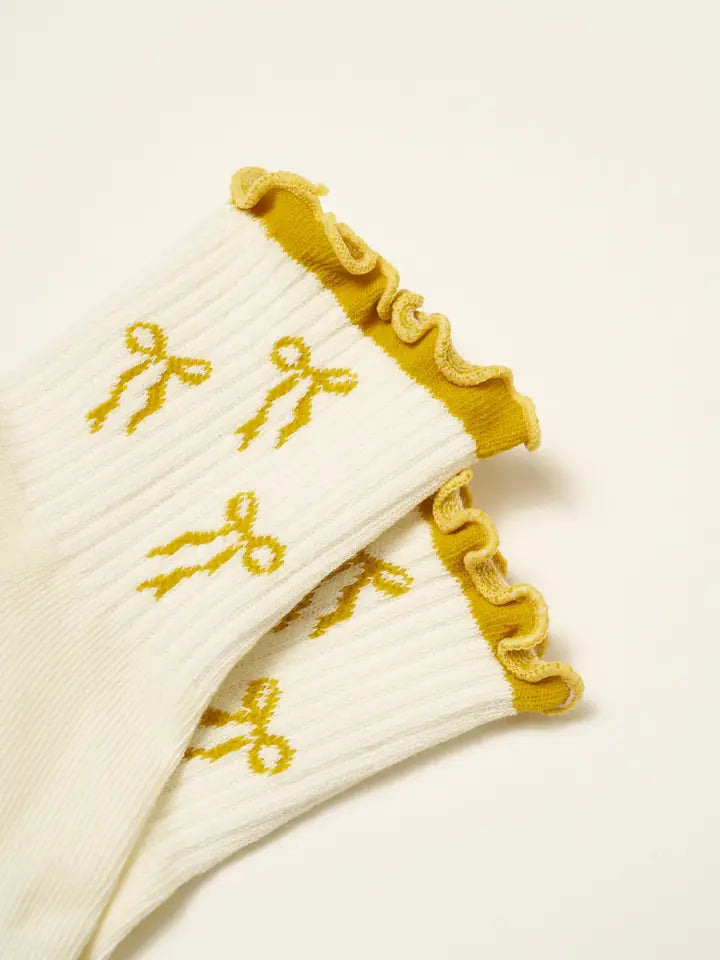 🎀 Bow Ruffle Grip Sock [Gold], Pilates Socks