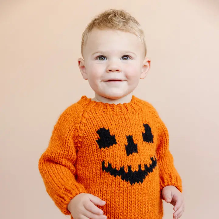 Jack-O-Lantern Sweater, Orange Baby Kid Halloween Pumpkin