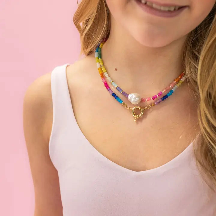 Color Block Rainbow - Rainbow Gemstone Bead Necklace