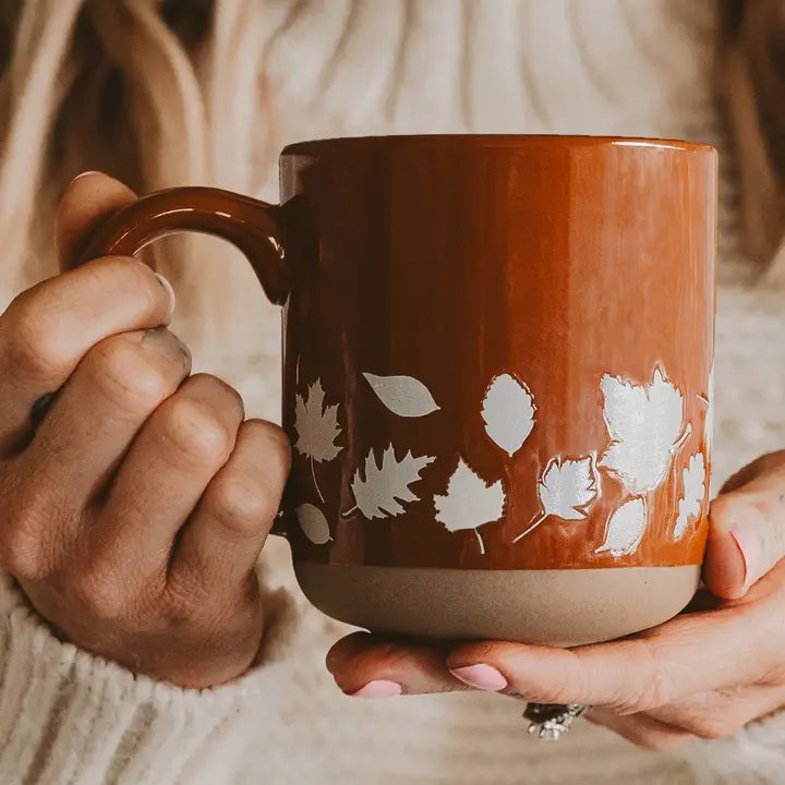 Fall Leaves Orange Stoneware Coffee Mug - Fall Decor & Gifts
