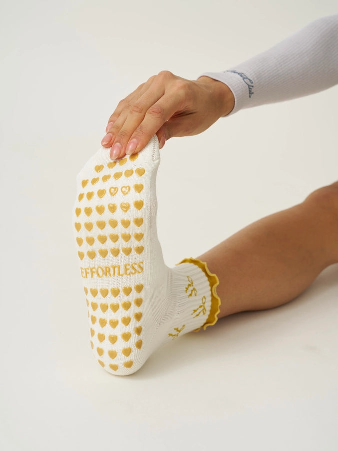 🎀 Bow Ruffle Grip Sock [Gold], Pilates Socks