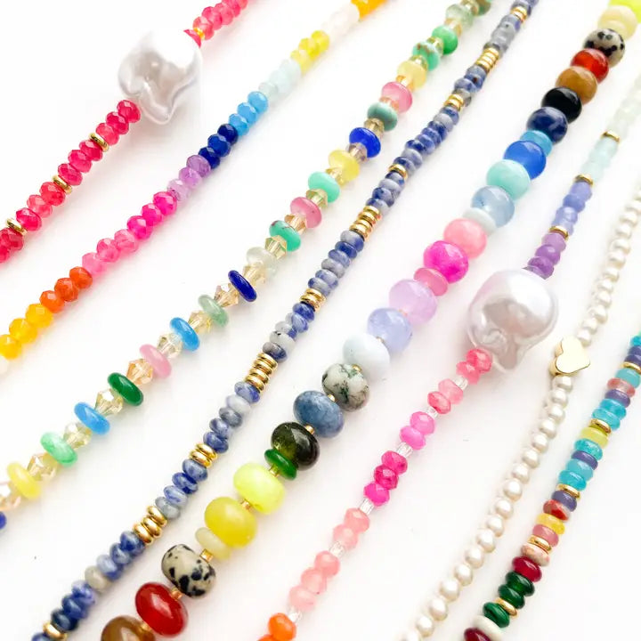 Color Block Rainbow - Rainbow Gemstone Bead Necklace