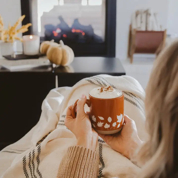 Fall Leaves Orange Stoneware Coffee Mug - Fall Decor & Gifts