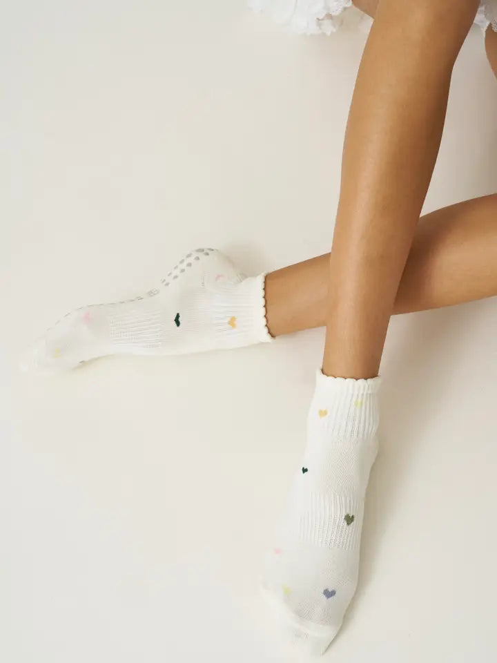 💕 Cropped Crew Grip Sock - Mini Heart