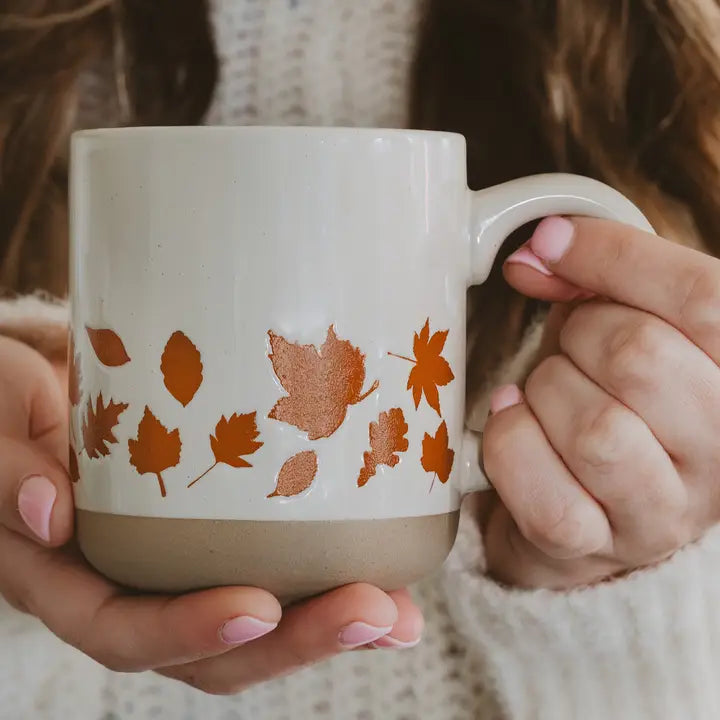 Orange Leaves Stoneware Coffee Mug - Fall Decor