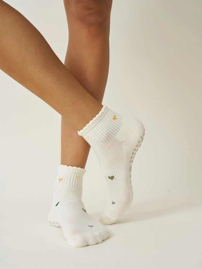 💕 Cropped Crew Grip Sock - Mini Heart