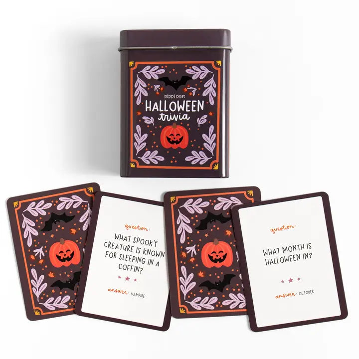 Halloween Trivia Game - Deck of Cards + Storage Tin
