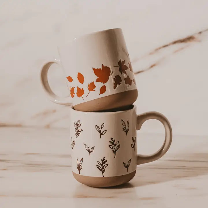 Orange Leaves Stoneware Coffee Mug - Fall Decor