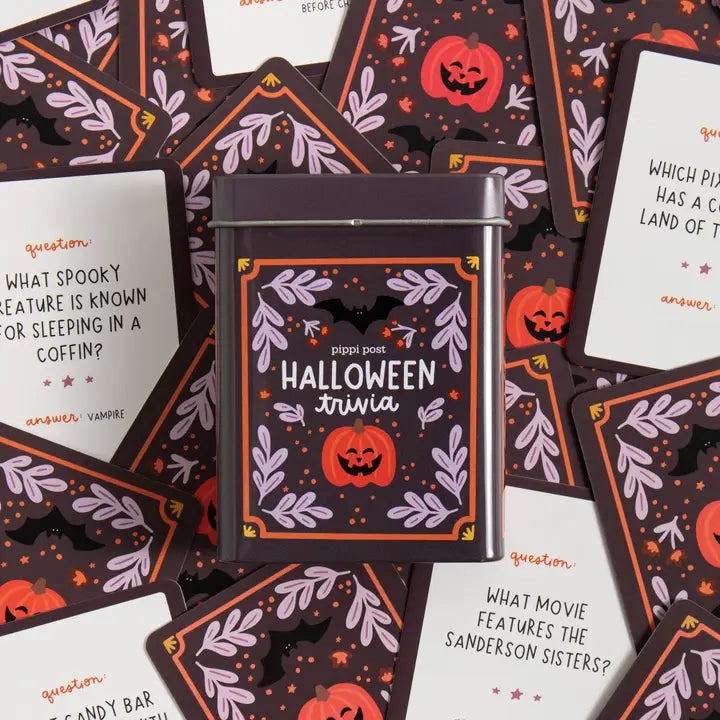 Halloween Trivia Game - Deck of Cards + Storage Tin