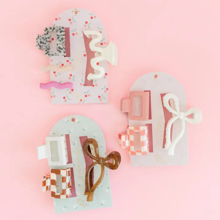 Everyday Chic - Claw Clip Set of 3 – Pink Checker & Bow