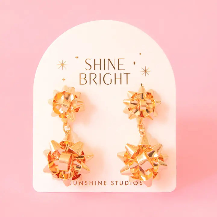 Holiday Bow Earrings | Double | Gold