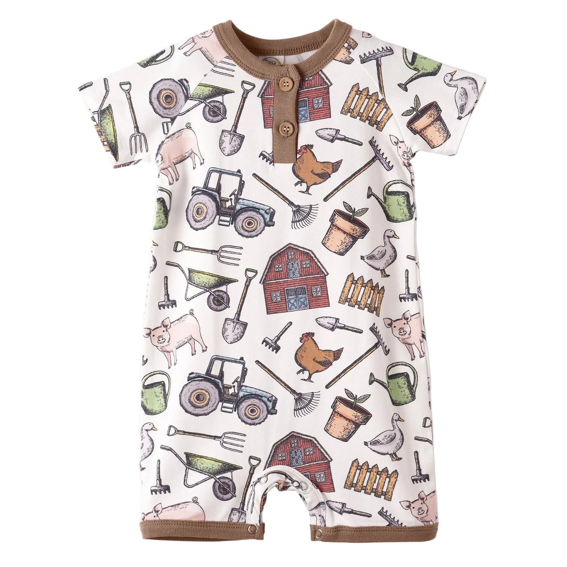 Farmer's Market Baby Boy Shortall Romper–Soft Bamboo