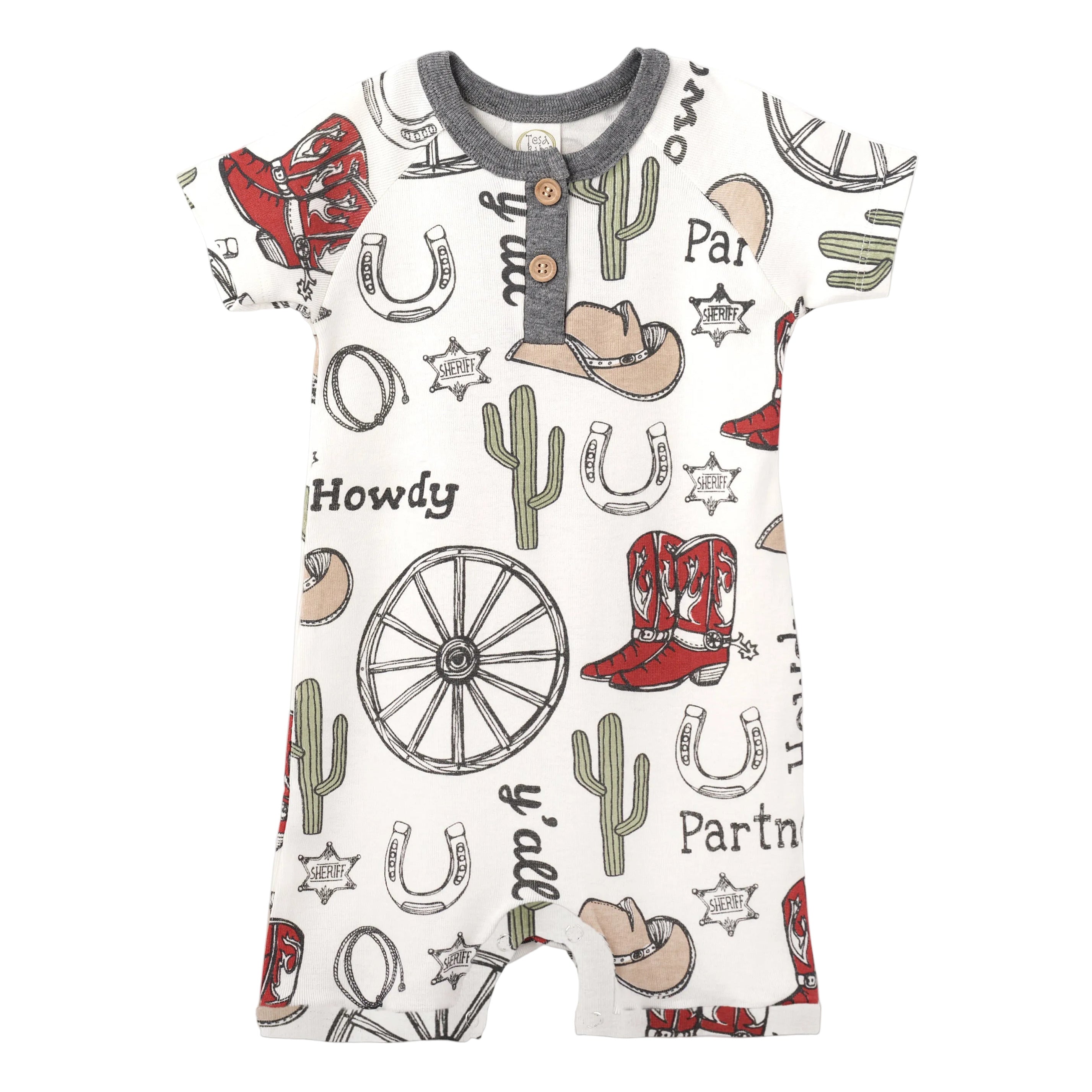 Howdy Partner Henley Romper – Cotton Western Cowboy