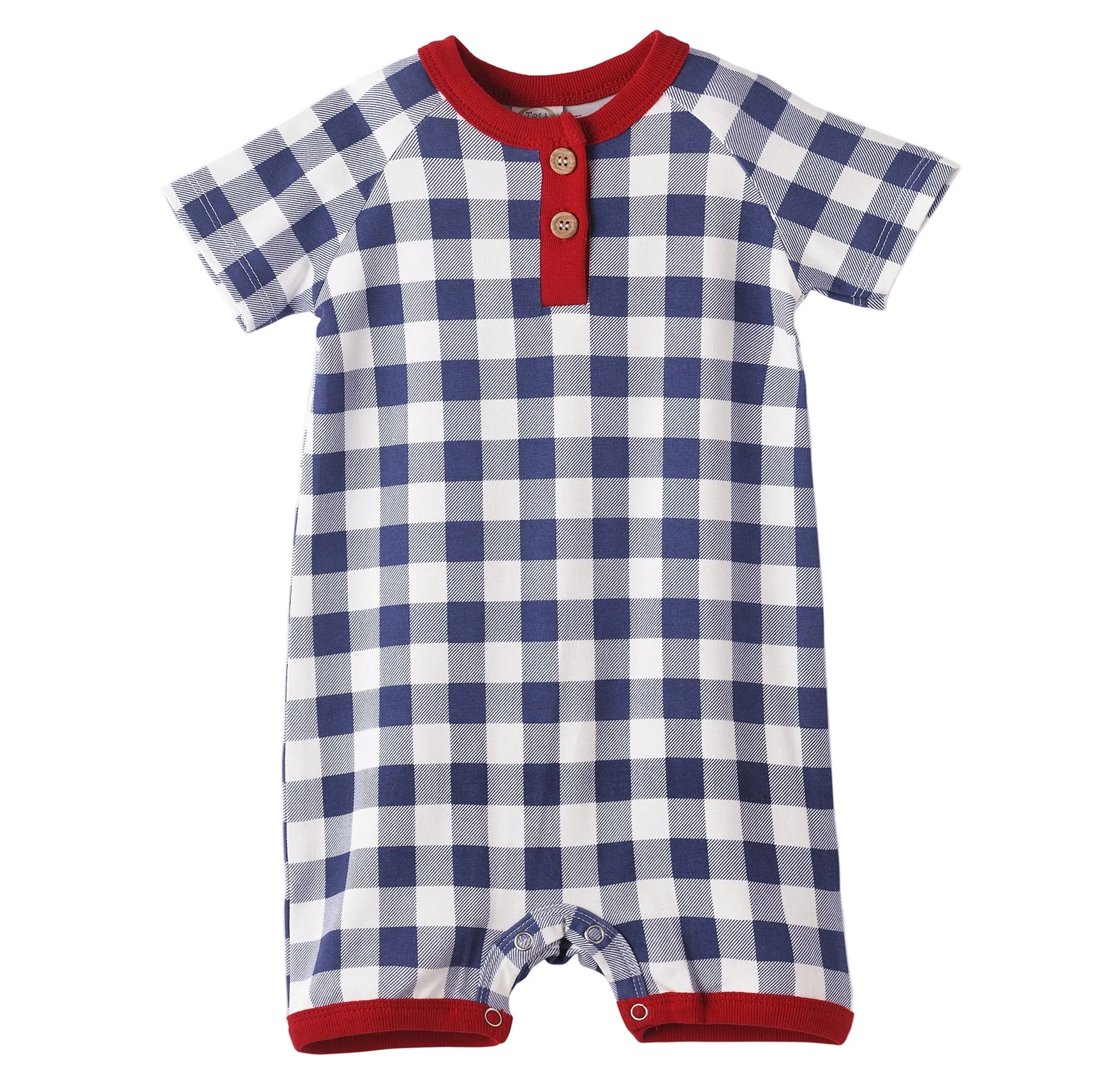 Picnic Plaid Bamboo Henley Shortall Romper for Baby Boys