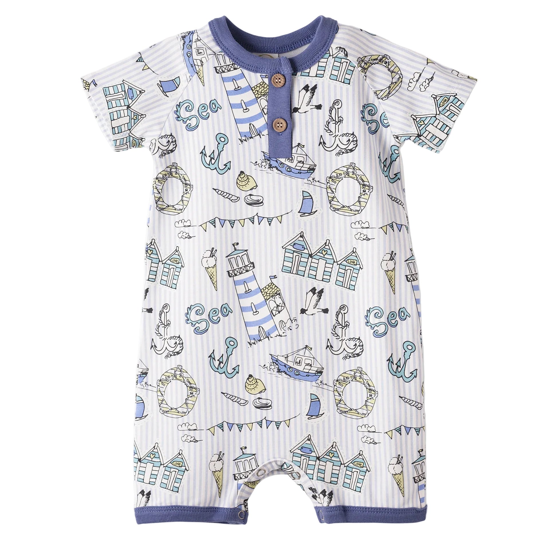 Seashore Baby Boy Romper – Bamboo Shortall One-Piece