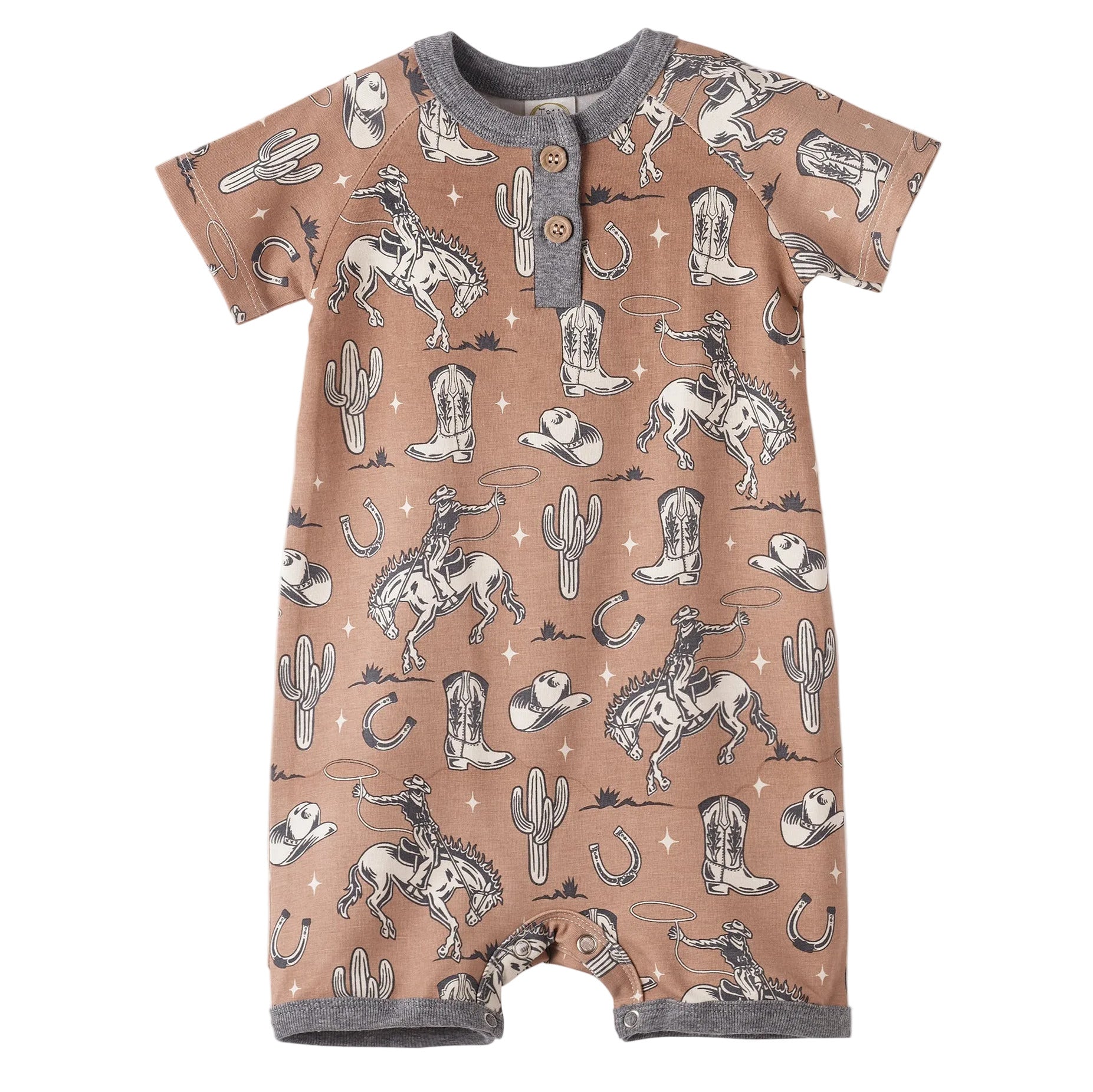 Wild Wrangler/Brown Western Bamboo Shorty Romper for Boys