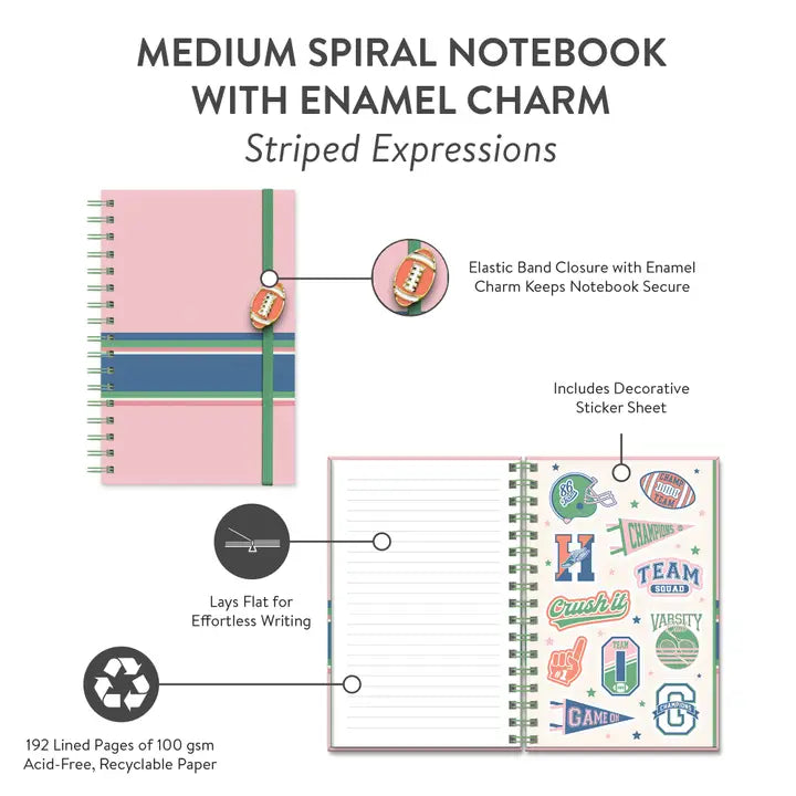 Game Day Medium Spiral Notebook with Enamel Charm