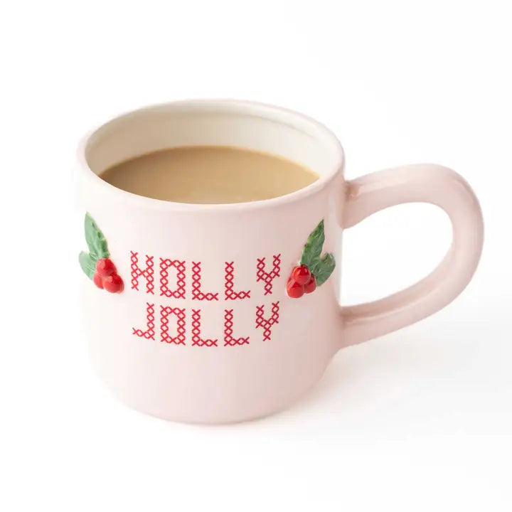 Holly Jolly Pink Lettered Coffee Mug, 8 oz