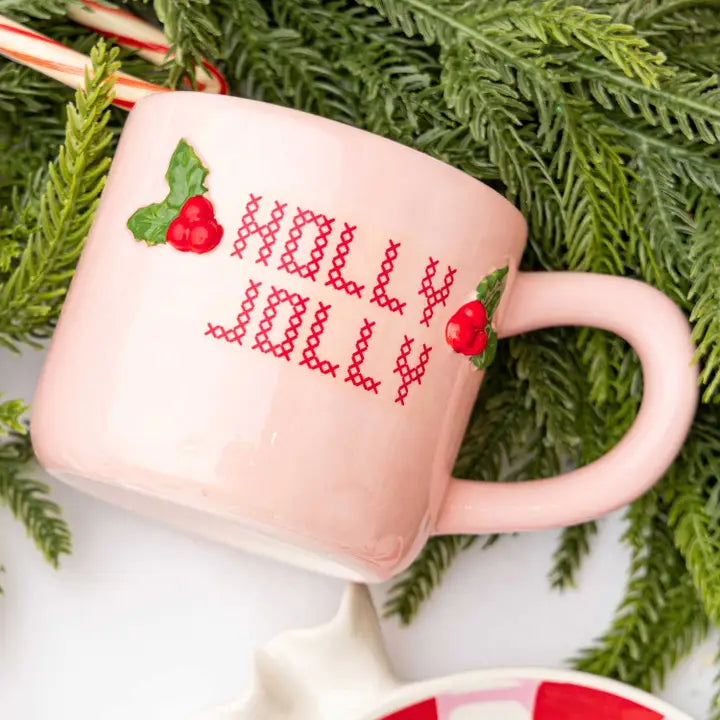 Holly Jolly Pink Lettered Coffee Mug, 8 oz