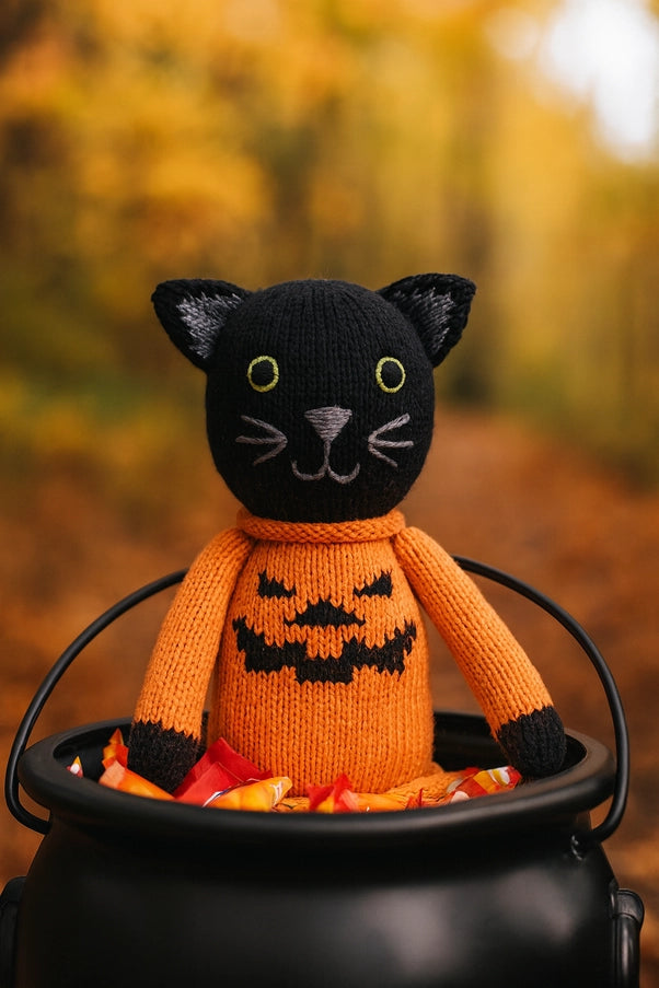 Handmade Knit Halloween Cat Plush - Fair Trade Cotton Toy