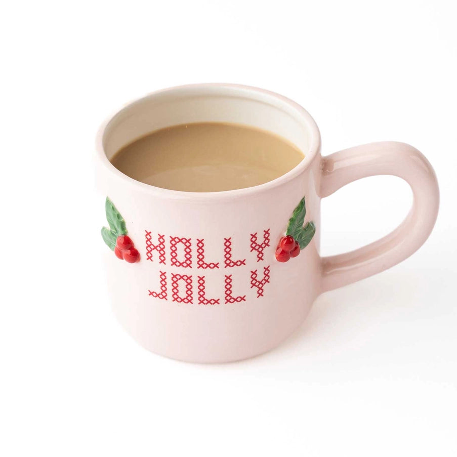 Holly Jolly Pink Lettered Coffee Mug, 8 oz