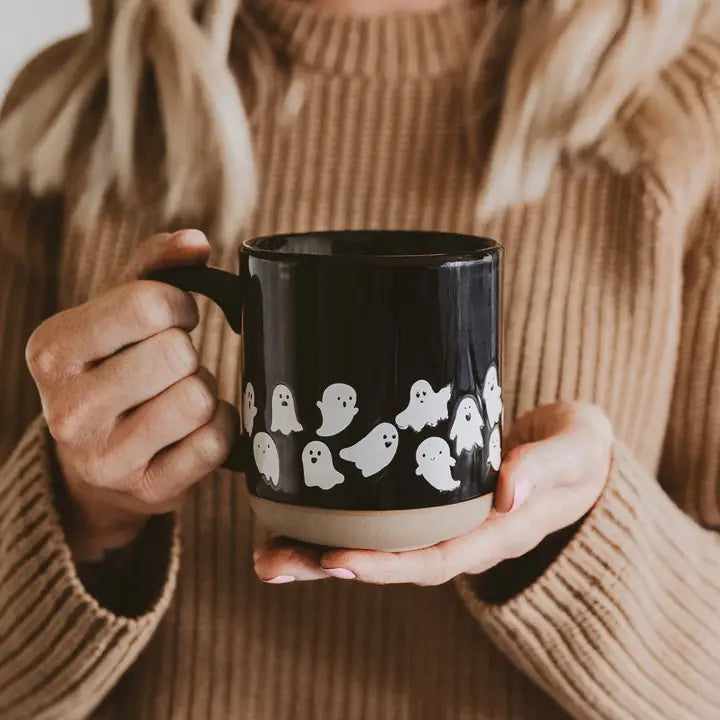 Ghost Pattern Stoneware Coffee Mug - Halloween Decor