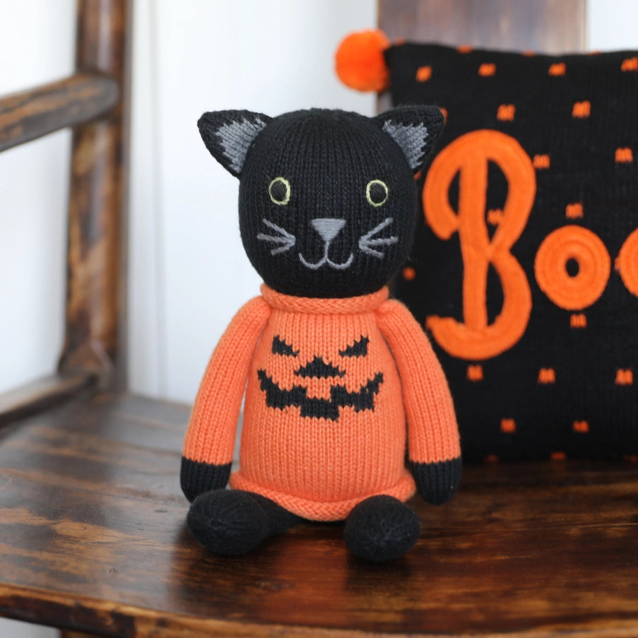 Handmade Knit Halloween Cat Plush - Fair Trade Cotton Toy