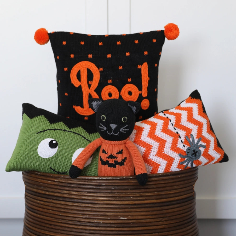 Handmade Knit Halloween Cat Plush - Fair Trade Cotton Toy