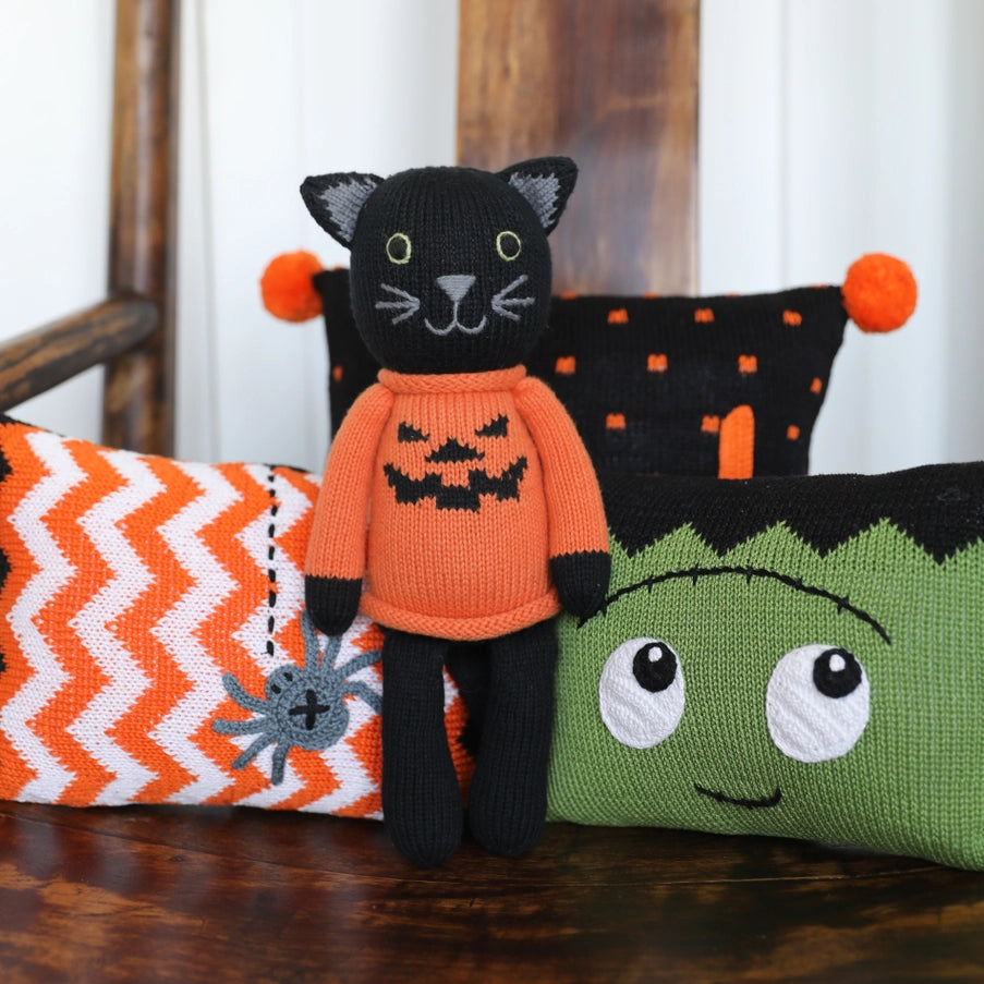 Handmade Knit Halloween Cat Plush - Fair Trade Cotton Toy