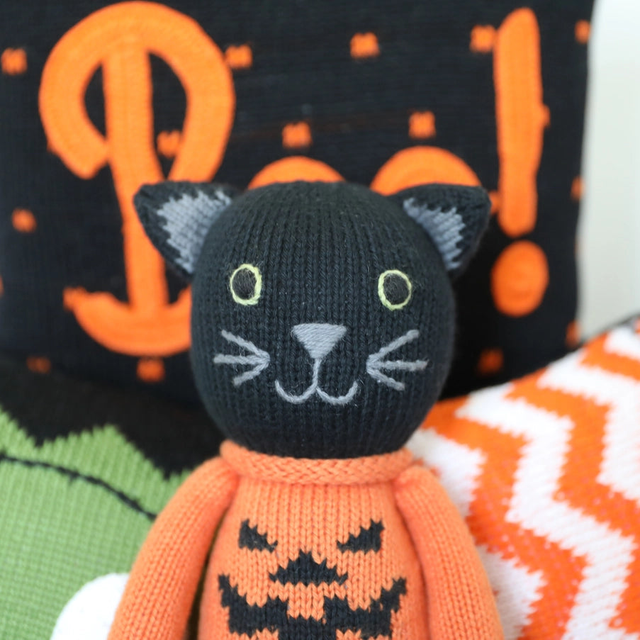 Handmade Knit Halloween Cat Plush - Fair Trade Cotton Toy