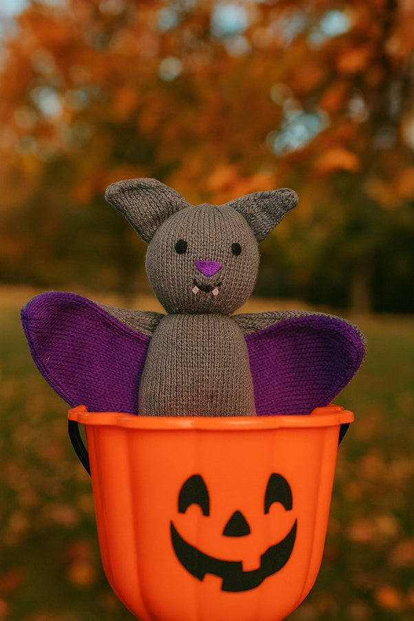 Handmade Knit Halloween Bat Plush - Fair Trade Cotton Toy