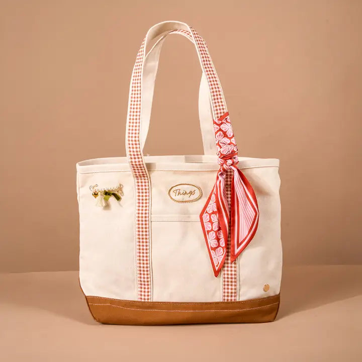 The Darling Canvas Tote Bag-Maple Gingham