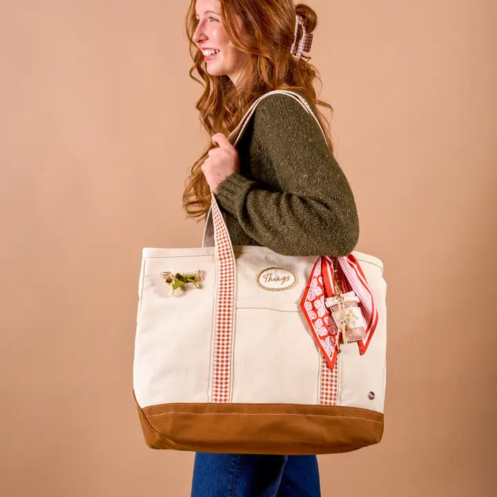 The Darling Canvas Tote Bag-Maple Gingham