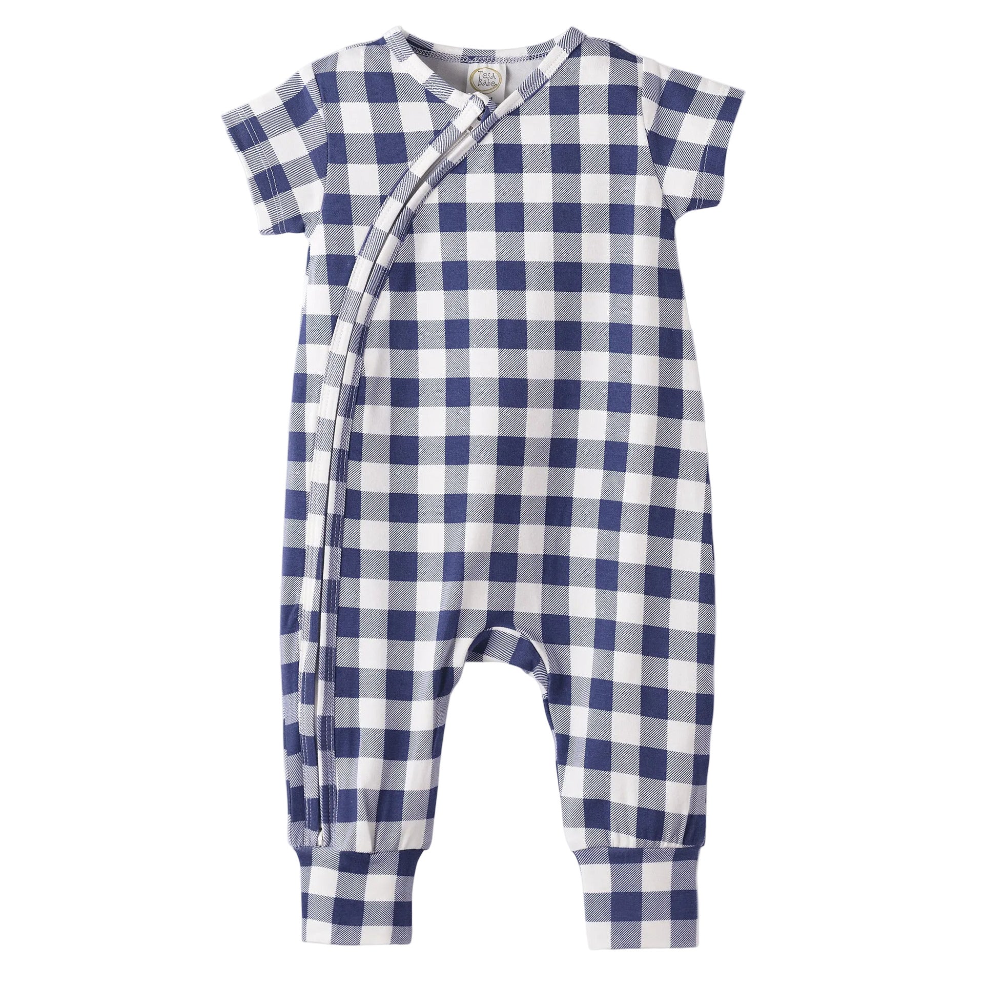 Picnic Plaid Bamboo Baby Zipper Romper w/Convertible Cuffs