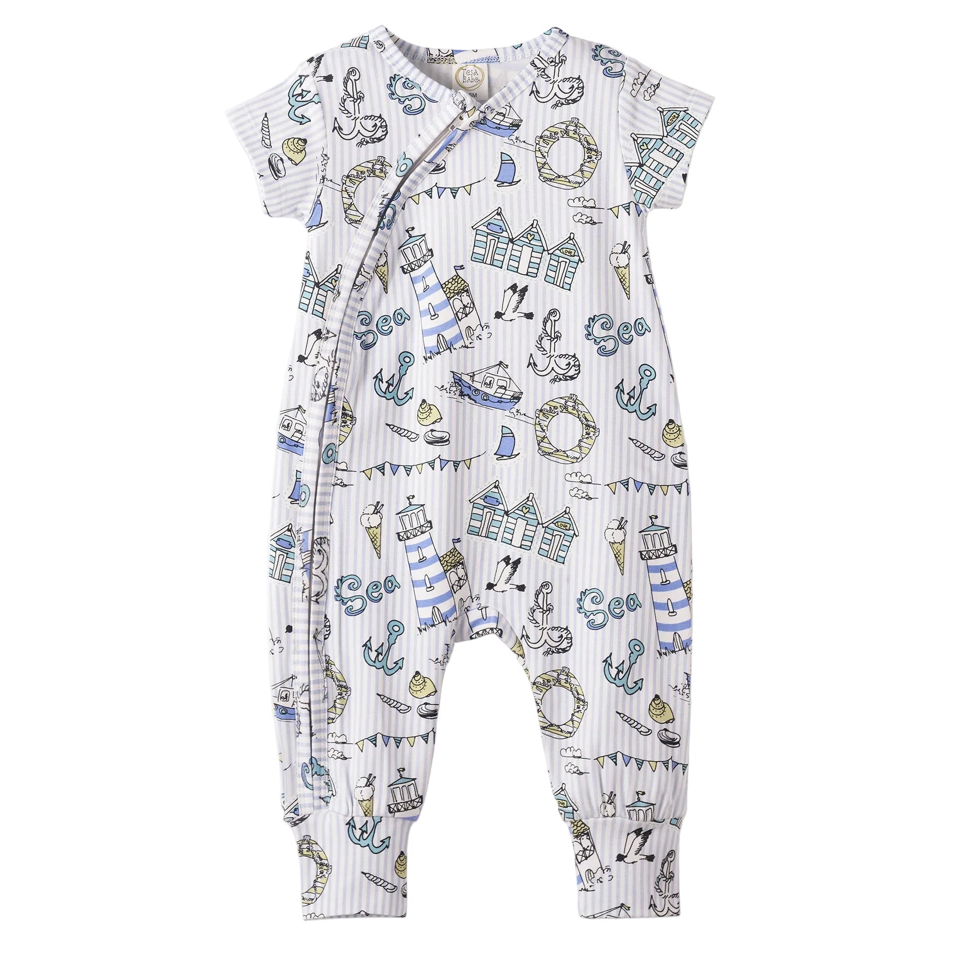 Seashore Baby Zipper Romper – Bamboo with Convertible Cuffs